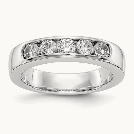 5-Stone Diamond Channel Band, 14K White Gold