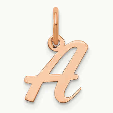 Small Script Letter A Initial Charm, 14K Rose Gold