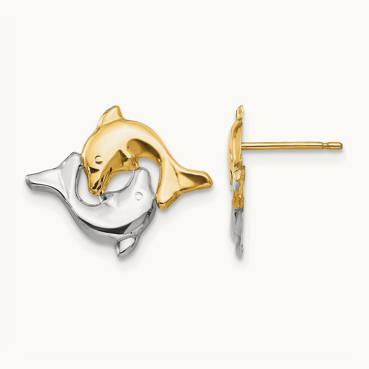 Madi K w/Rhodium Dolphin Post Earrings, 14K