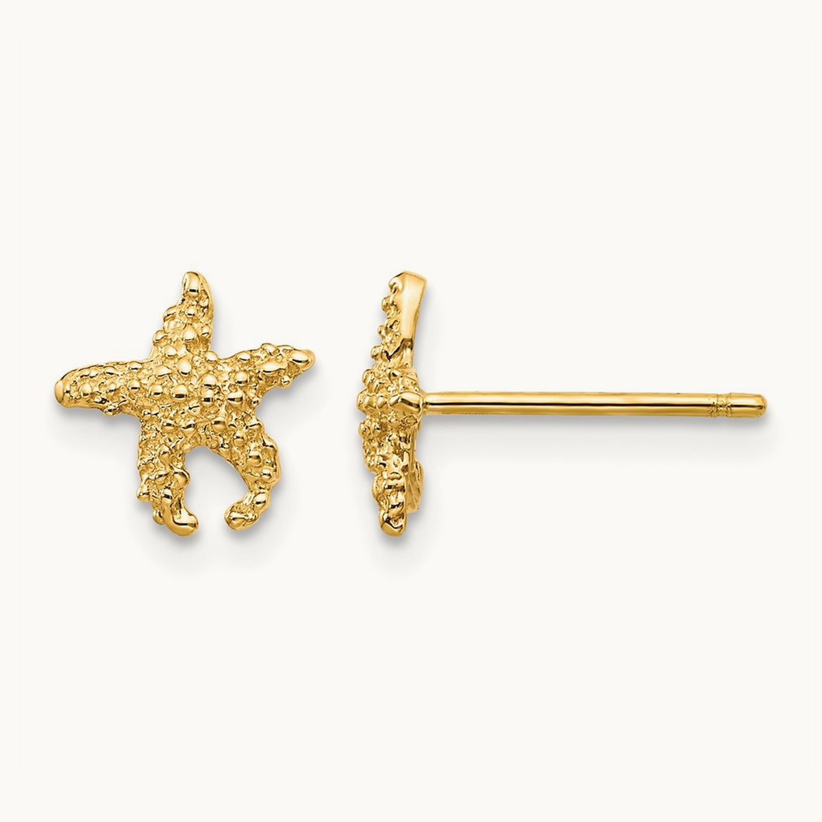 Polished and Textured Starfish Post Earrings — 14K Yellow Gold