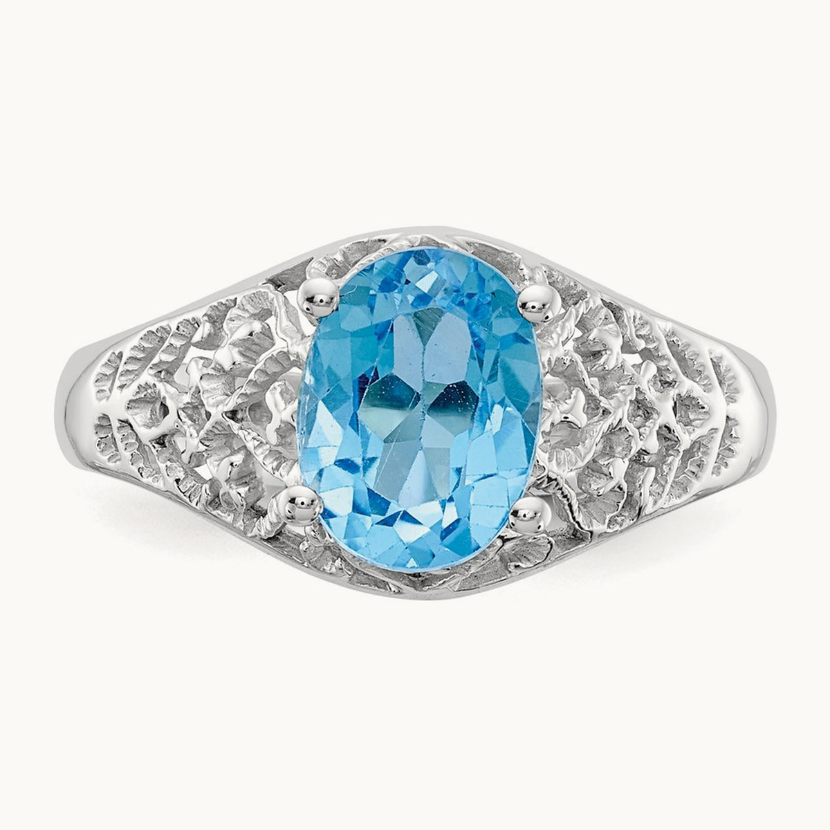 8x6mm Oval Blue Topaz ring, 14K White Gold