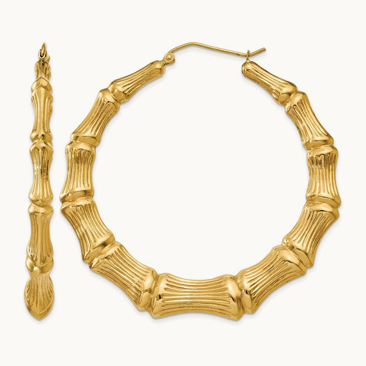 Polished Bamboo Hoop Earrings — 14K Yellow Gold, 55mm