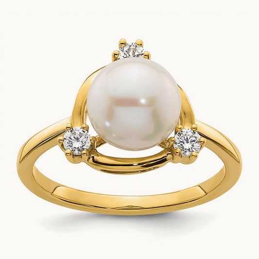 8.00 Mm Freshwater Cultured Pearl Ring, 0.20 ct tw Lab-Grown Diamond