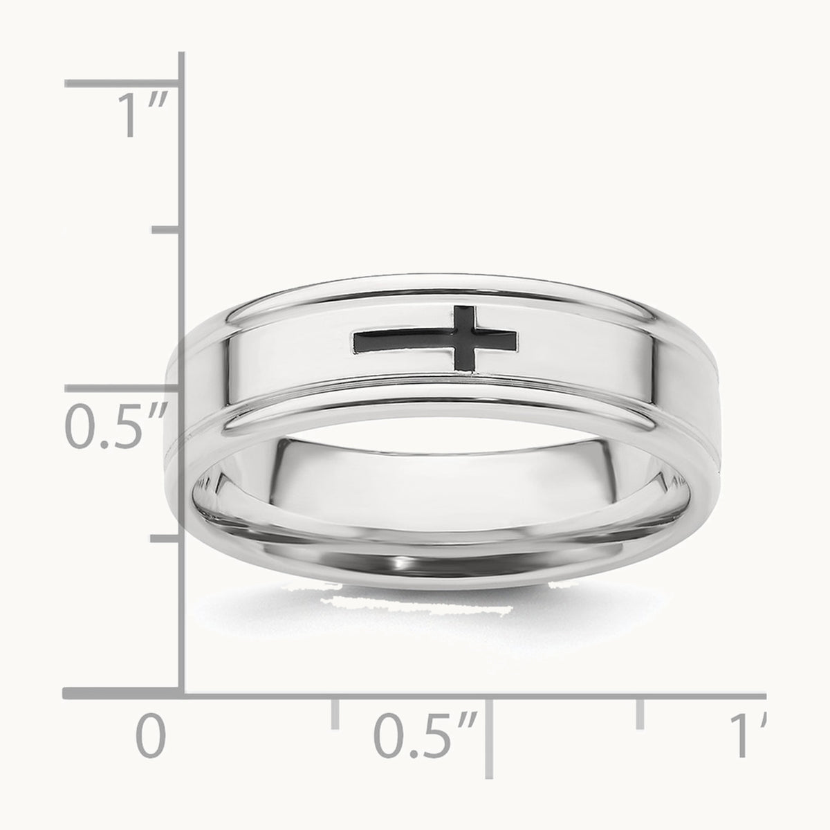 Sterling Silver 6mm Enamel Cross Fancy Band