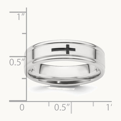 Sterling Silver 6mm Enamel Cross Fancy Band