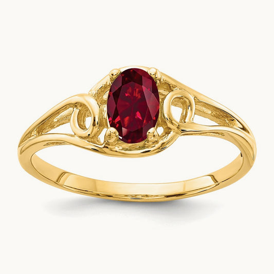 6x4mm Oval Created Ruby ring, 14K