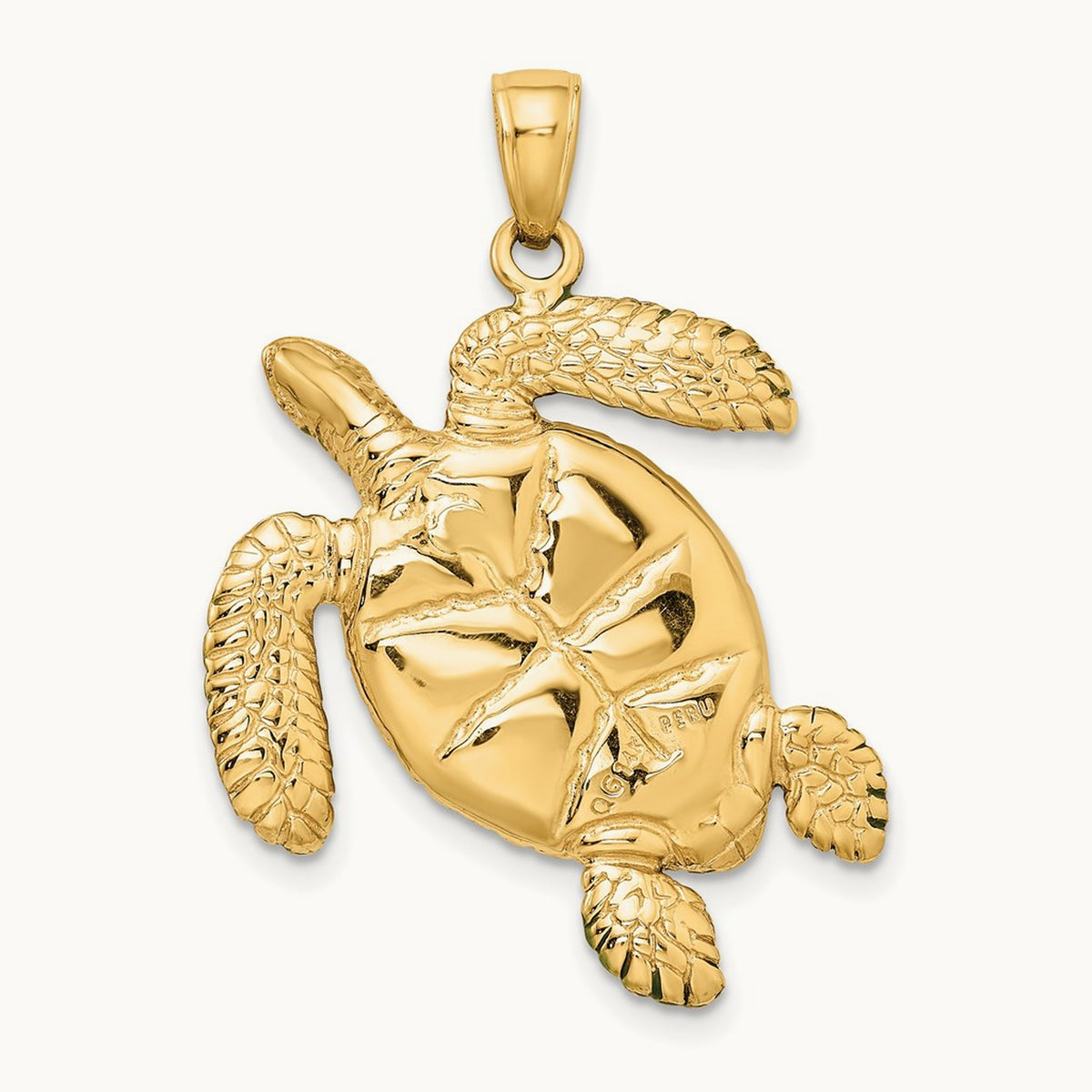 3-D Enameled Sea Turtle Pendant, 14K