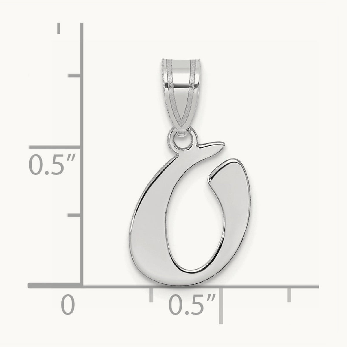 Polished Script Initial Pendant — 14K White Gold, O