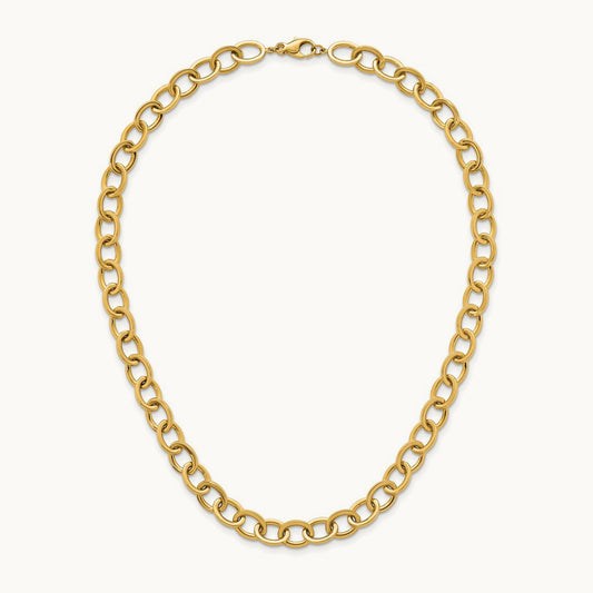 Polished Round Oval Chain Necklace, 9mm, 14K