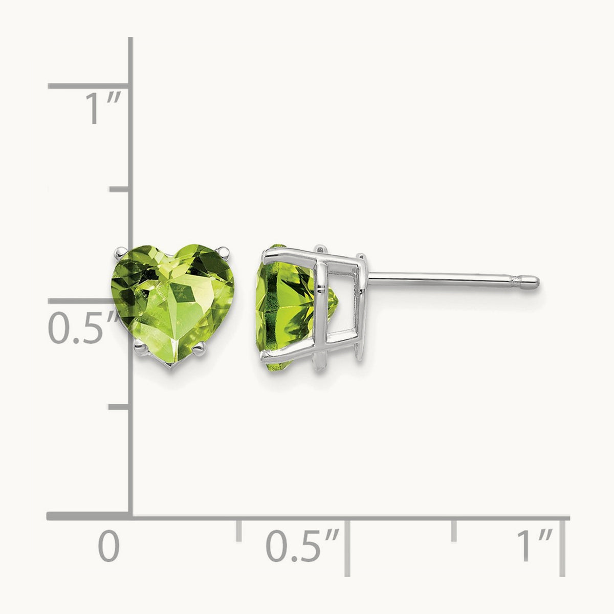 Heart Peridot Earrings, 7mm, 14K White Gold