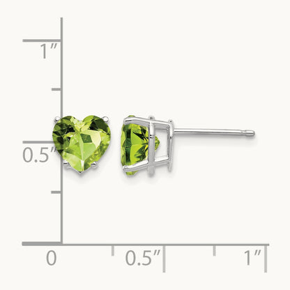 Heart Peridot Earrings, 7mm, 14K White Gold