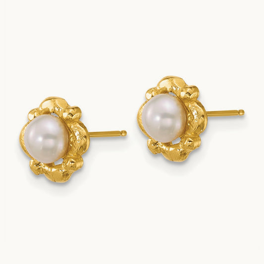 Polished 4- Button Freshwater Cultured Pearl Post Earrings, 5mm, 14K