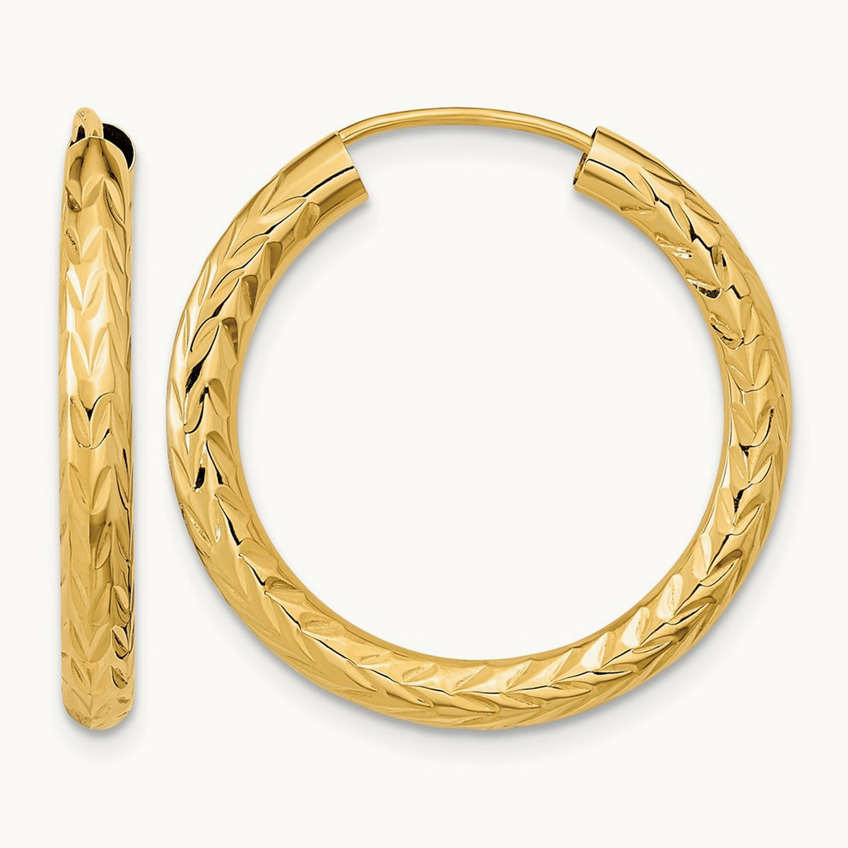 Polished & Diamond-cut Endless Hoop Earrings — 14K Yellow Gold