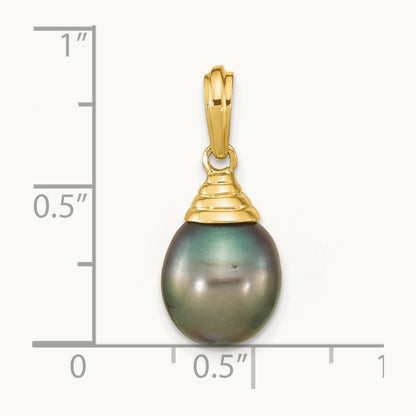 9- Teardrop Black Saltwater Tahitian Pearl Pendant — 14K Yellow Gold