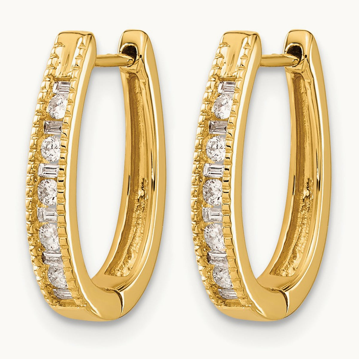 Diamond Oval Hinged Hoop Earrings — 14K Yellow Gold