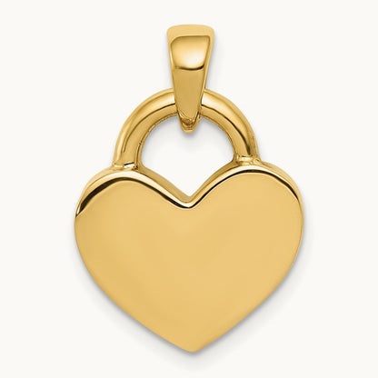 & Rhodium Hollow Polished 3D Reversible Heart Charm, 14K