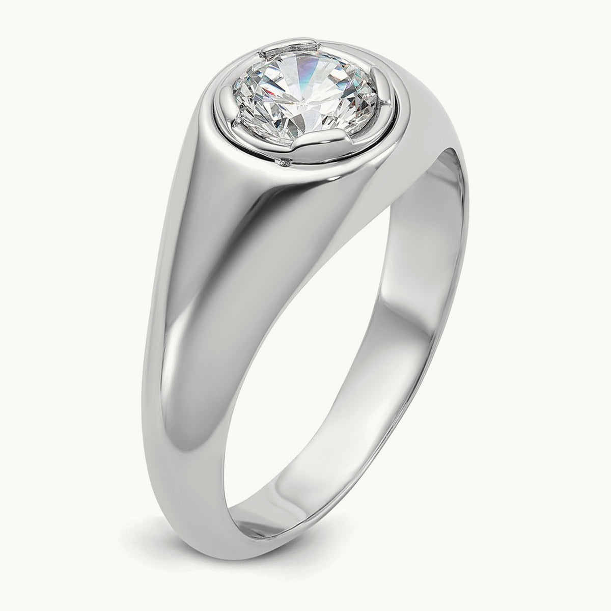 Round Men's Ring — 14K White Gold, 10