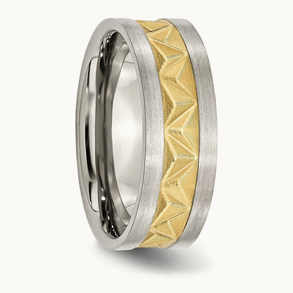 Brushed Yellow IP-plated Grooved Band — photo set