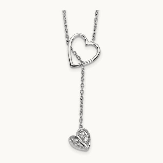 Diamond Heart w/dangle 18 inch Necklace, 14K White Gold