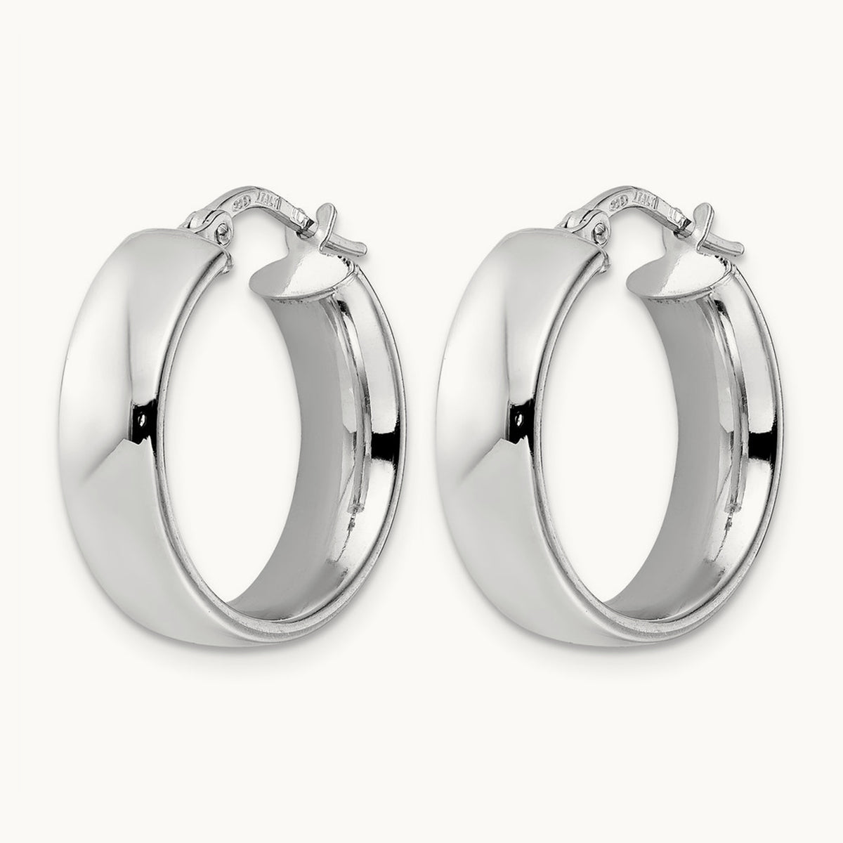 Rhod-plated Polished Hoop Earrings — 21mm