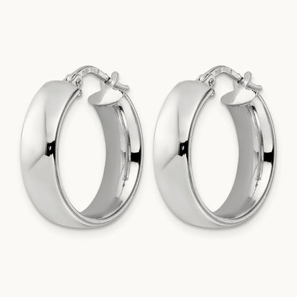 Rhod-plated Polished Hoop Earrings — 21mm