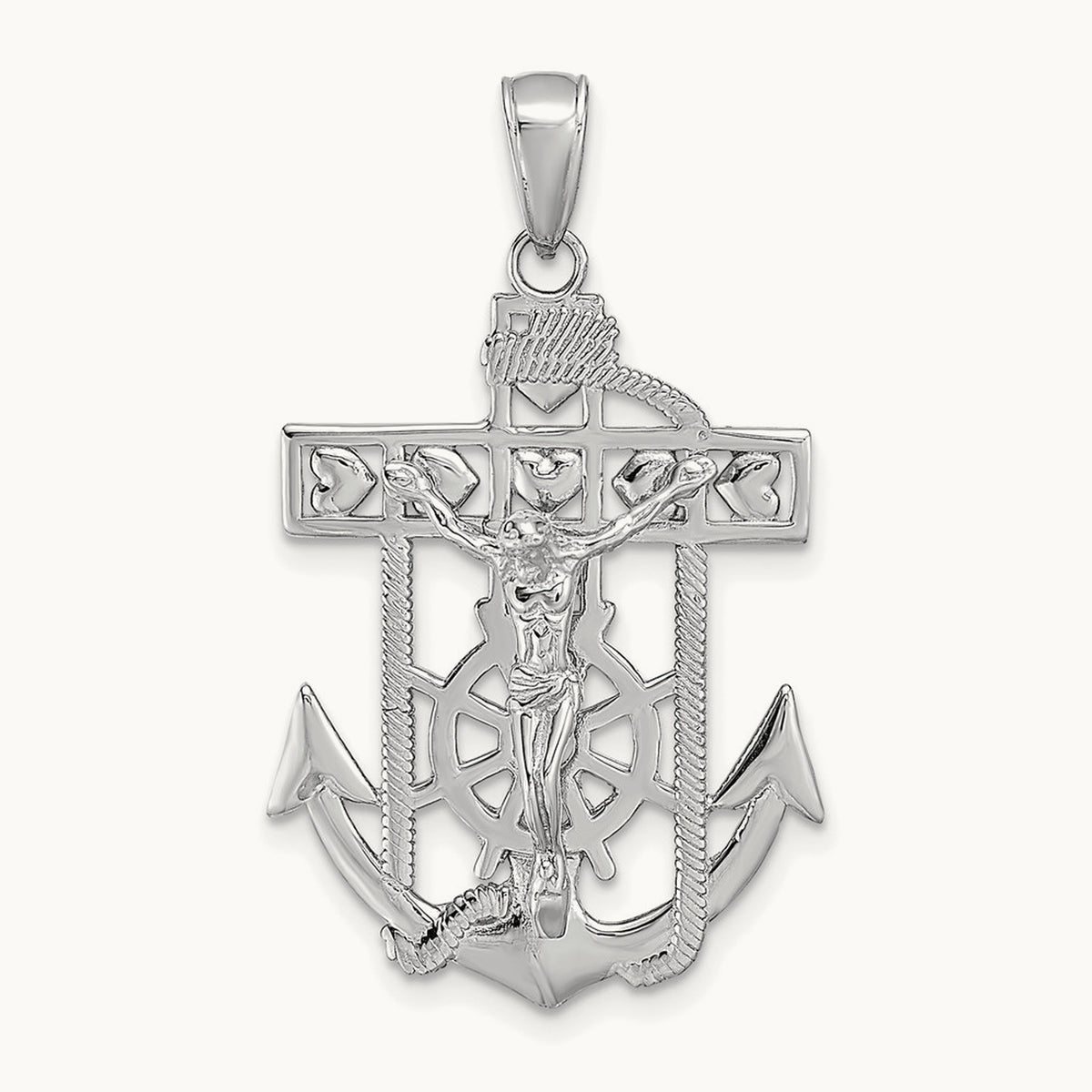 Mariner's Crucifix Pendant — 14K White Gold, 39mm