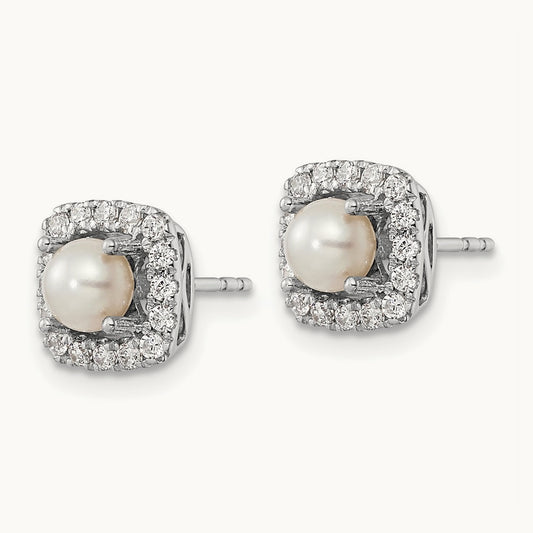 June Birthstone Freshwater Cultured Pearl Post Earrings, 0.50 ct tw Lab-Grown Diamond