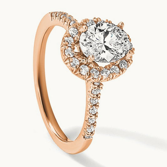 Oval Semi-Mount Halo Engagement Ring, 0.25-0.50 ct tw Lab-Grown Diamond — 2/7 ct · VS/SI (Great), 14K Rose Gold, 7