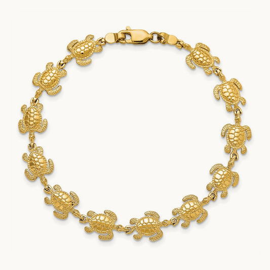 Swimming Sea Turtle Bracelet, 14K