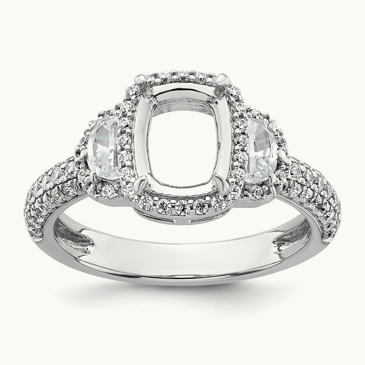 Oval Center Semi-Mount Halo Engagement Ring, 0.75 ct tw Lab-Grown Diamond — 14K White Gold