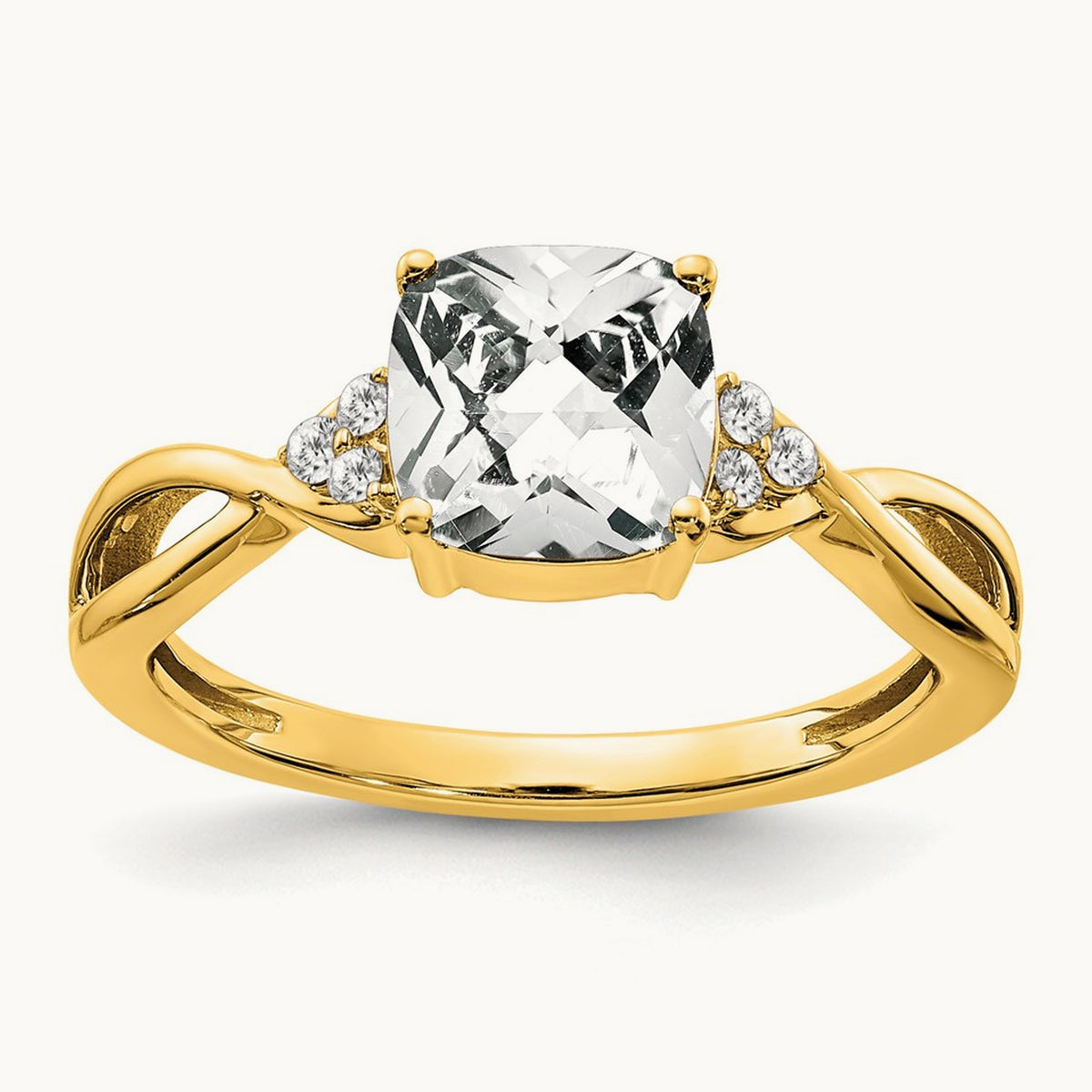 Checkerboard Topaz and Diamond Ring — 14K Yellow Gold, 7