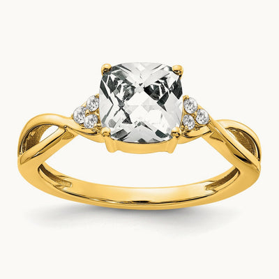 Checkerboard Topaz and Diamond Ring — 14K Yellow Gold, 7