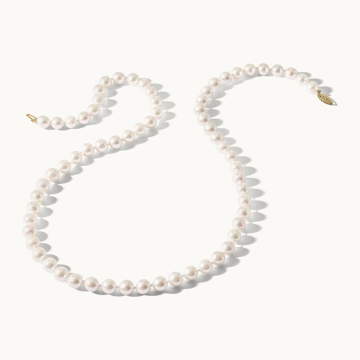 8- Round White Saltwater Akoya Cultured Pearl 16in Necklace, 9mm, 14K