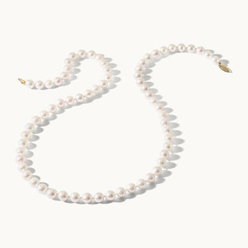8- Round White Saltwater Akoya Cultured Pearl Necklace, 14K