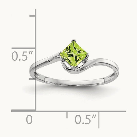 Princess Cut Peridot ring, 4mm, 14K White Gold