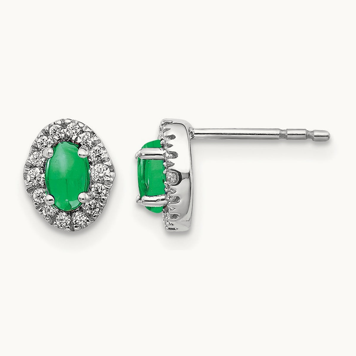 Created Emerald Post Earrings, 0.15 ct tw Lab-Grown Diamond