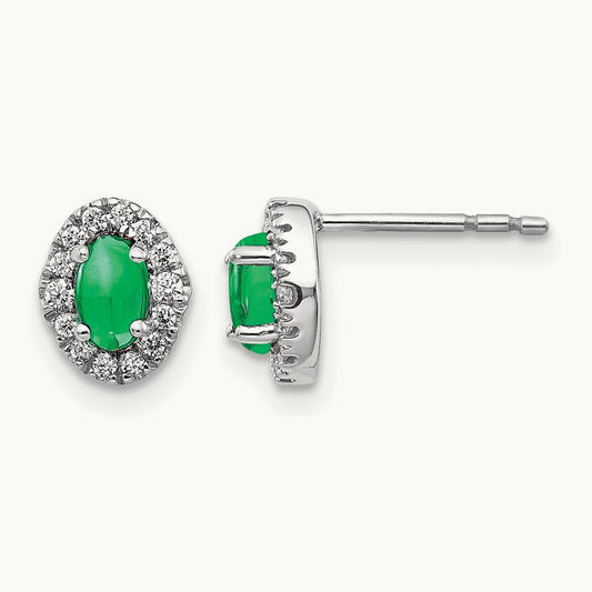 Created Emerald Post Earrings, 0.15 ct tw Lab-Grown Diamond