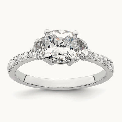 3 Stone Half Moon/Cushion Semi-Mount Ring, 0.75 ct tw