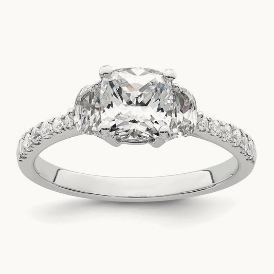 3 Stone Half Moon/Cushion Semi-Mount Ring, 0.75 ct tw