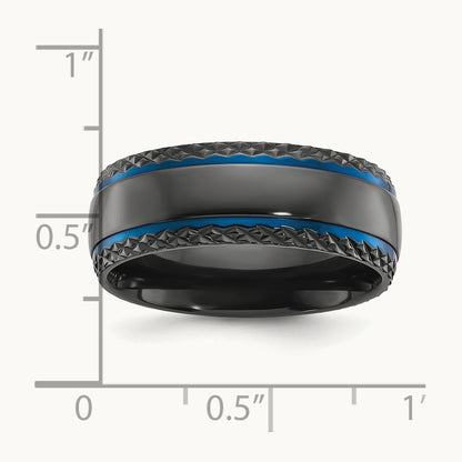Black Zirconium Polished Blue IP-plated w/ Textured Edge Band, 8mm