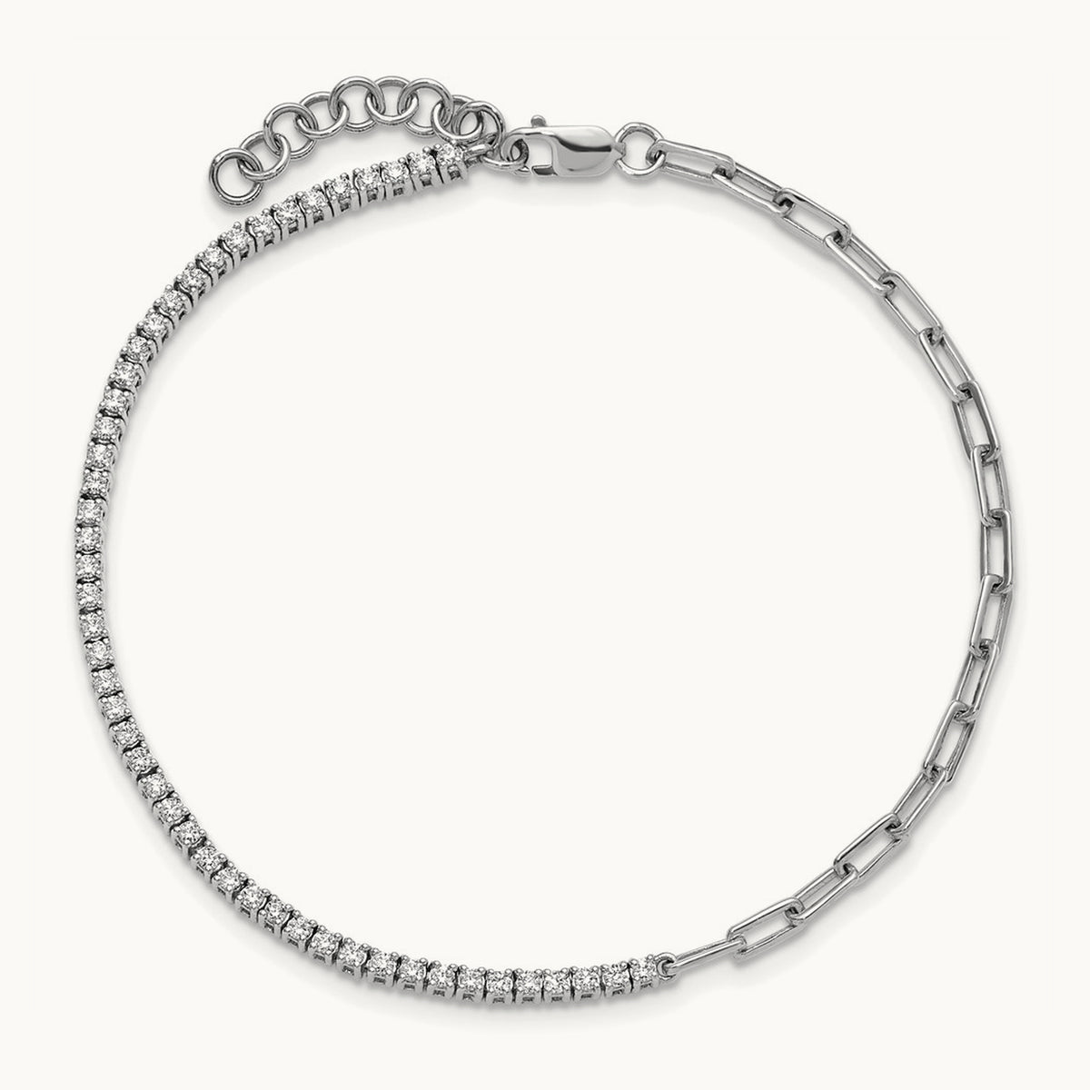 Polished Diamond Fancy Link with 1in extension Bracelet — 14K White Gold