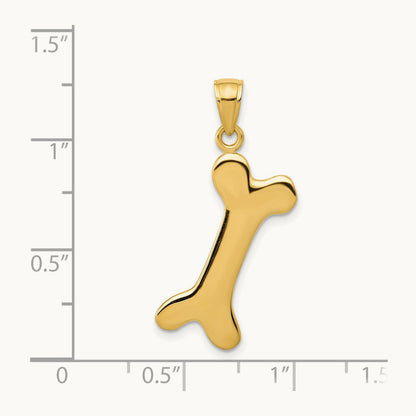 Solid Polished Dog Bone Charm — 14K Yellow Gold