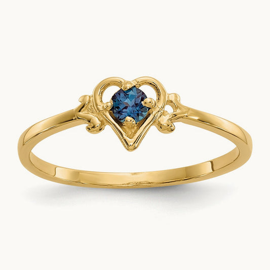 Synthetic Alexandrite Birthstone Heart Ring, 14K