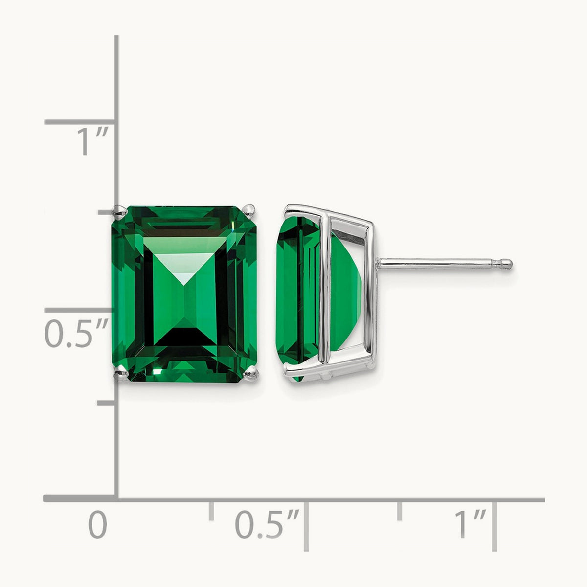 Mount St. Helens Emerald Stud Earrings, 14K White Gold
