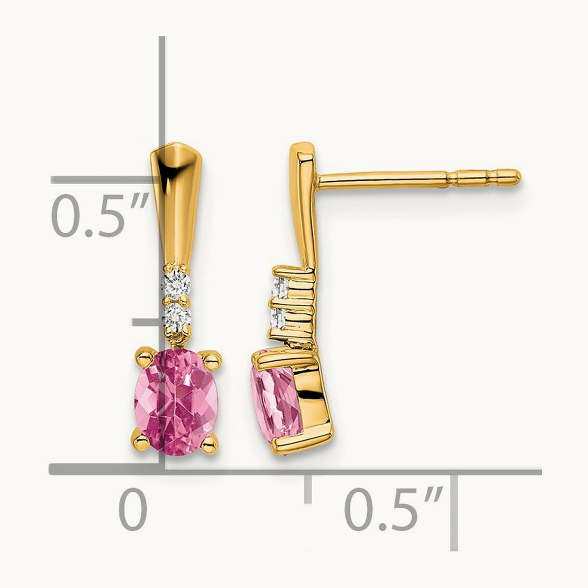 Oval Pink Tourmaline and Diamond Dangle Earrings, 14K