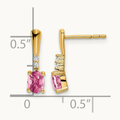 Oval Pink Tourmaline and Diamond Dangle Earrings, 14K
