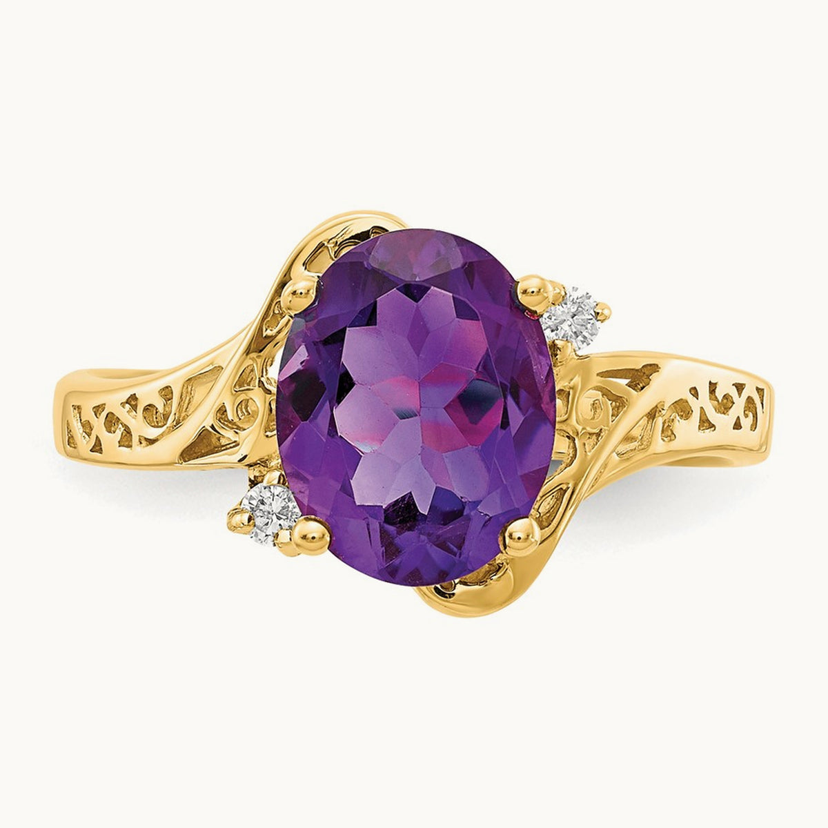 9x7mm Oval Amethyst AA Diamond ring, 14K