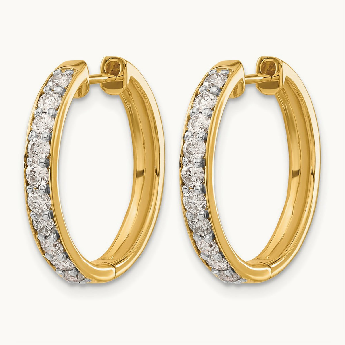 Diamond Hinged Hoop Earrings — 14K Yellow Gold, 1 ct