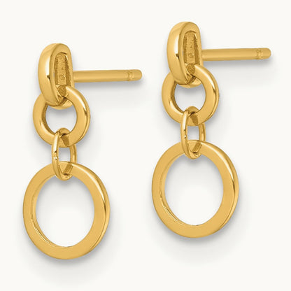 Polished Circles Post Dangle Earrings, 14K