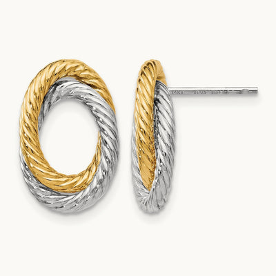 w/ White Rhodium Fancy Twisted Oval Post Earrings, 14K — Leslie's